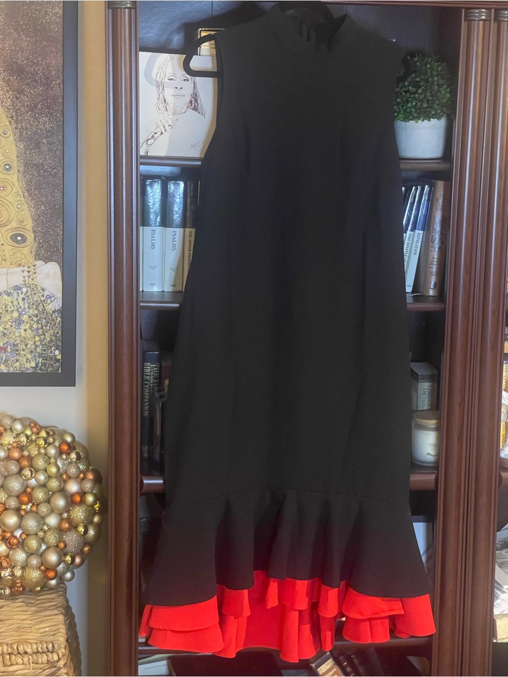 STYLEWE Black A-Line Skirt with Hi-Low Red Ruffle Hem